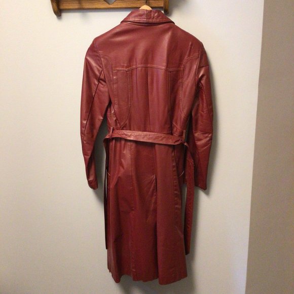Vintage Red Leather Trench Coat - Picture 2 of 11